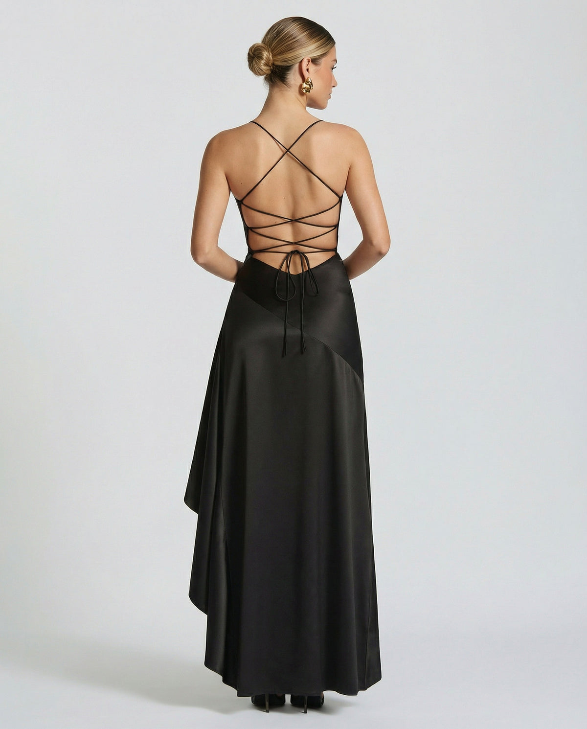 Satin Ruched High Low Maxi Dress