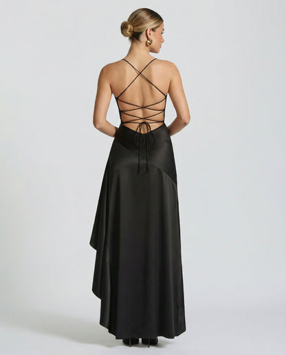 Satin Ruched High Low Maxi Dress