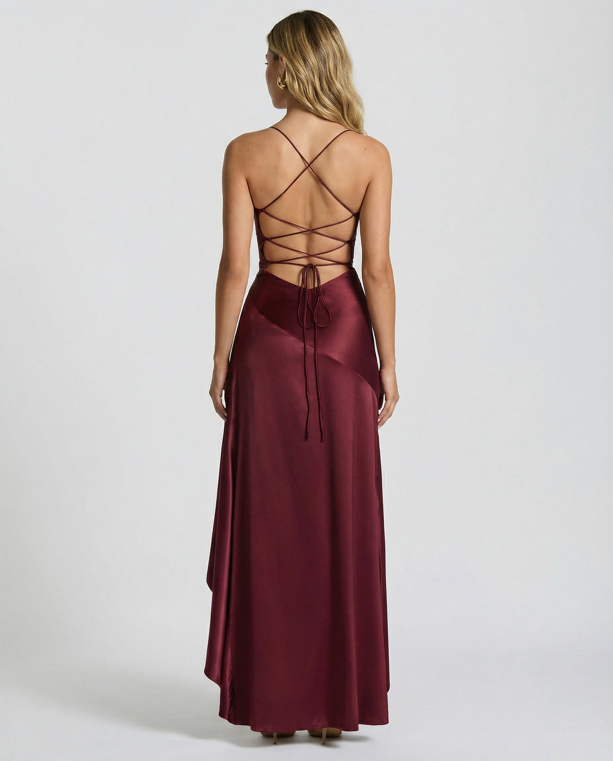 Satin Ruched High Low Maxi Dress