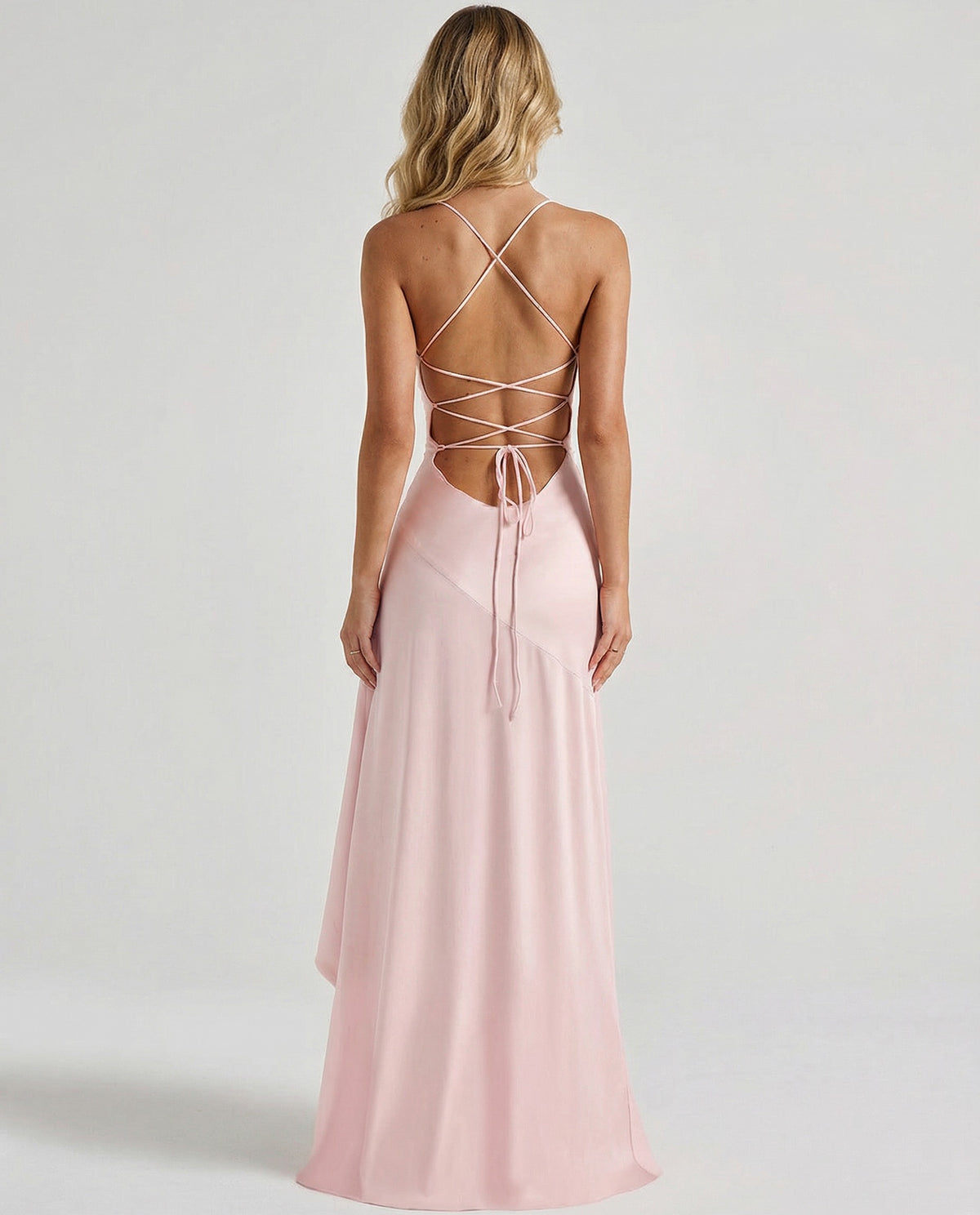 Satin Ruched High Low Maxi Dress