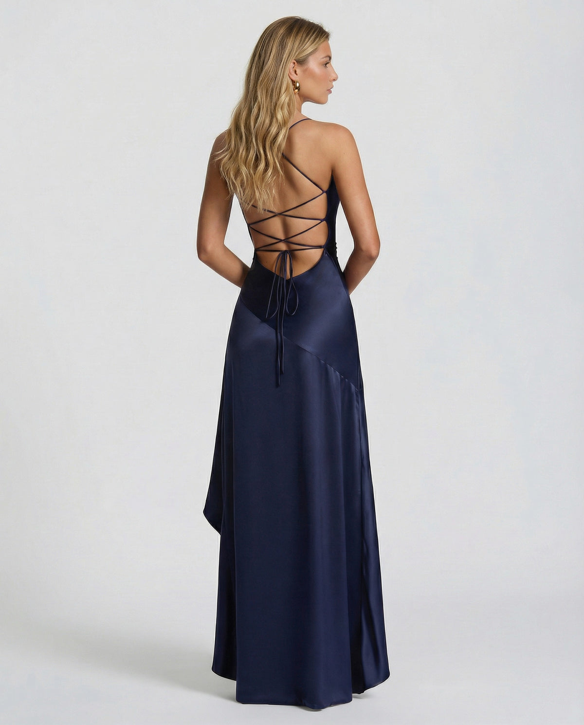 Satin Ruched High Low Maxi Dress