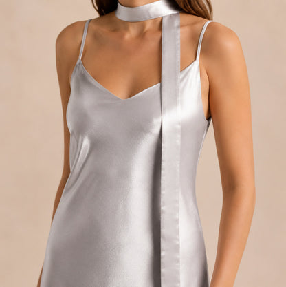 Satin Slip Scarf Maxi Dress