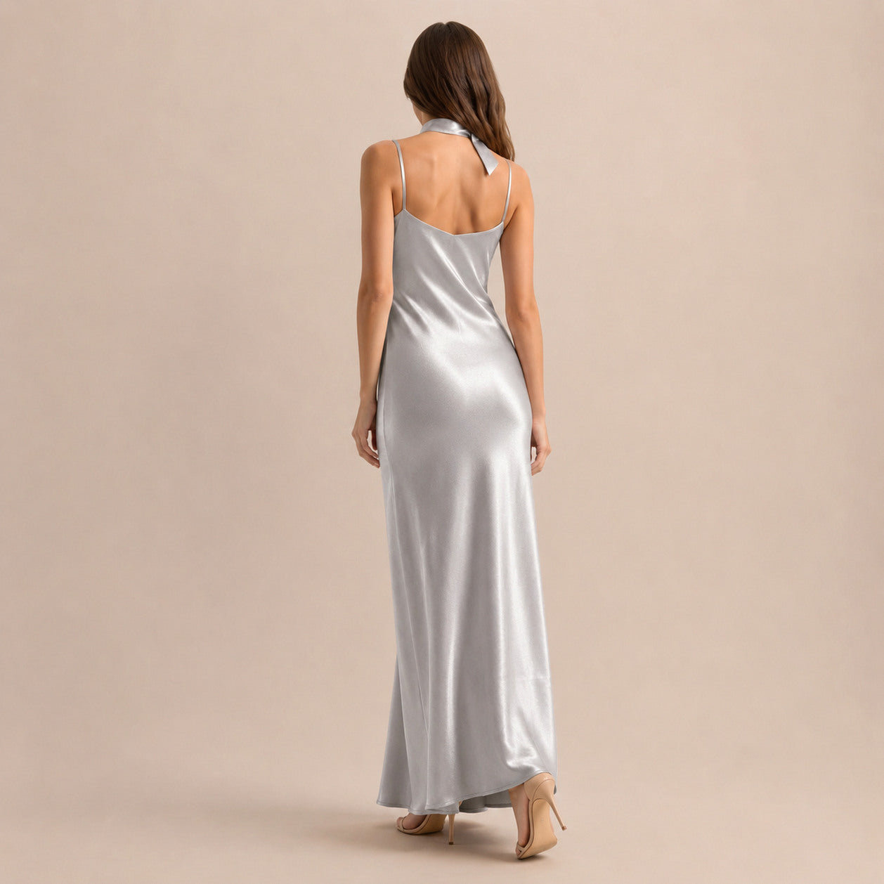 Satin Slip Scarf Maxi Dress