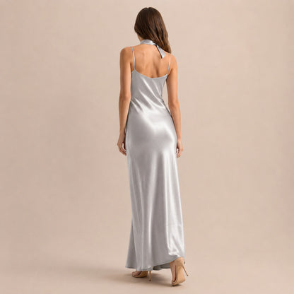 Satin Slip Scarf Maxi Dress
