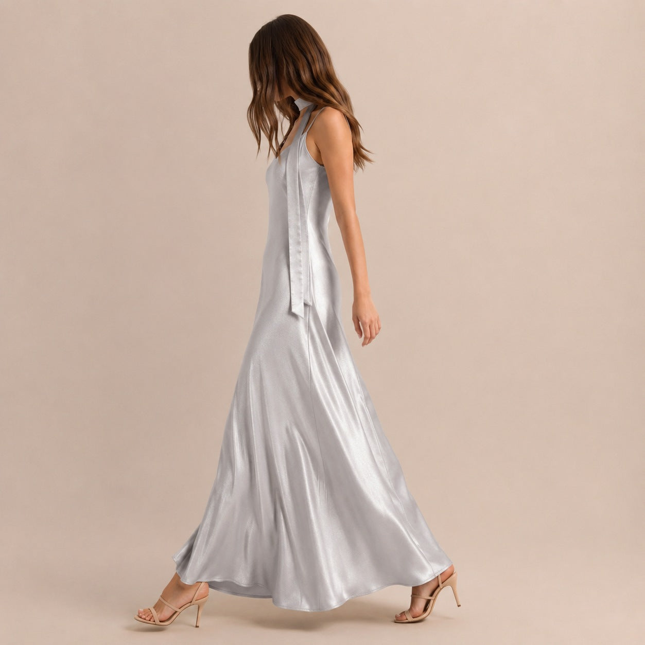 Satin Slip Scarf Maxi Dress