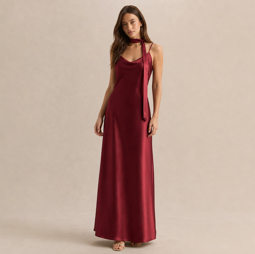 Satin Slip Scarf Maxi Dress