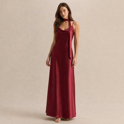 Satin Slip Scarf Maxi Dress