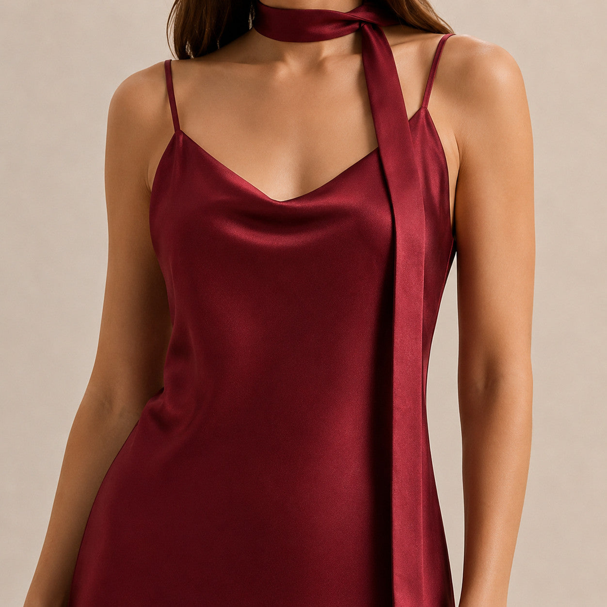 Satin Slip Scarf Maxi Dress