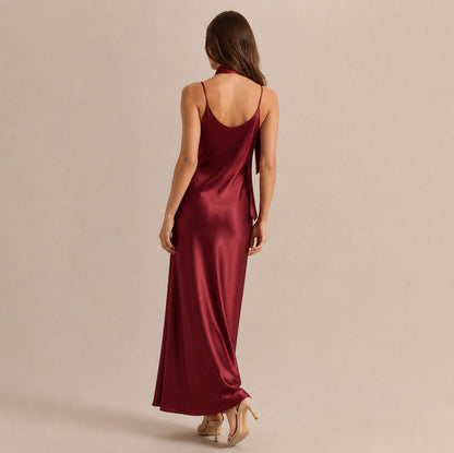 Satin Slip Scarf Maxi Dress