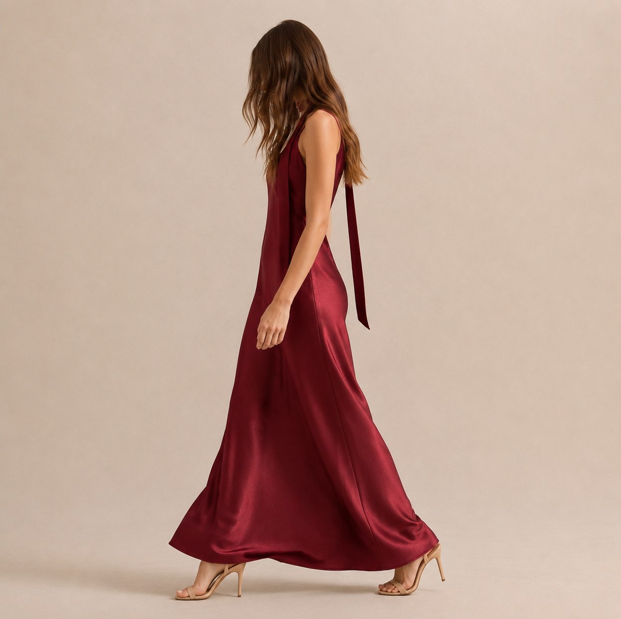 Satin Slip Scarf Maxi Dress