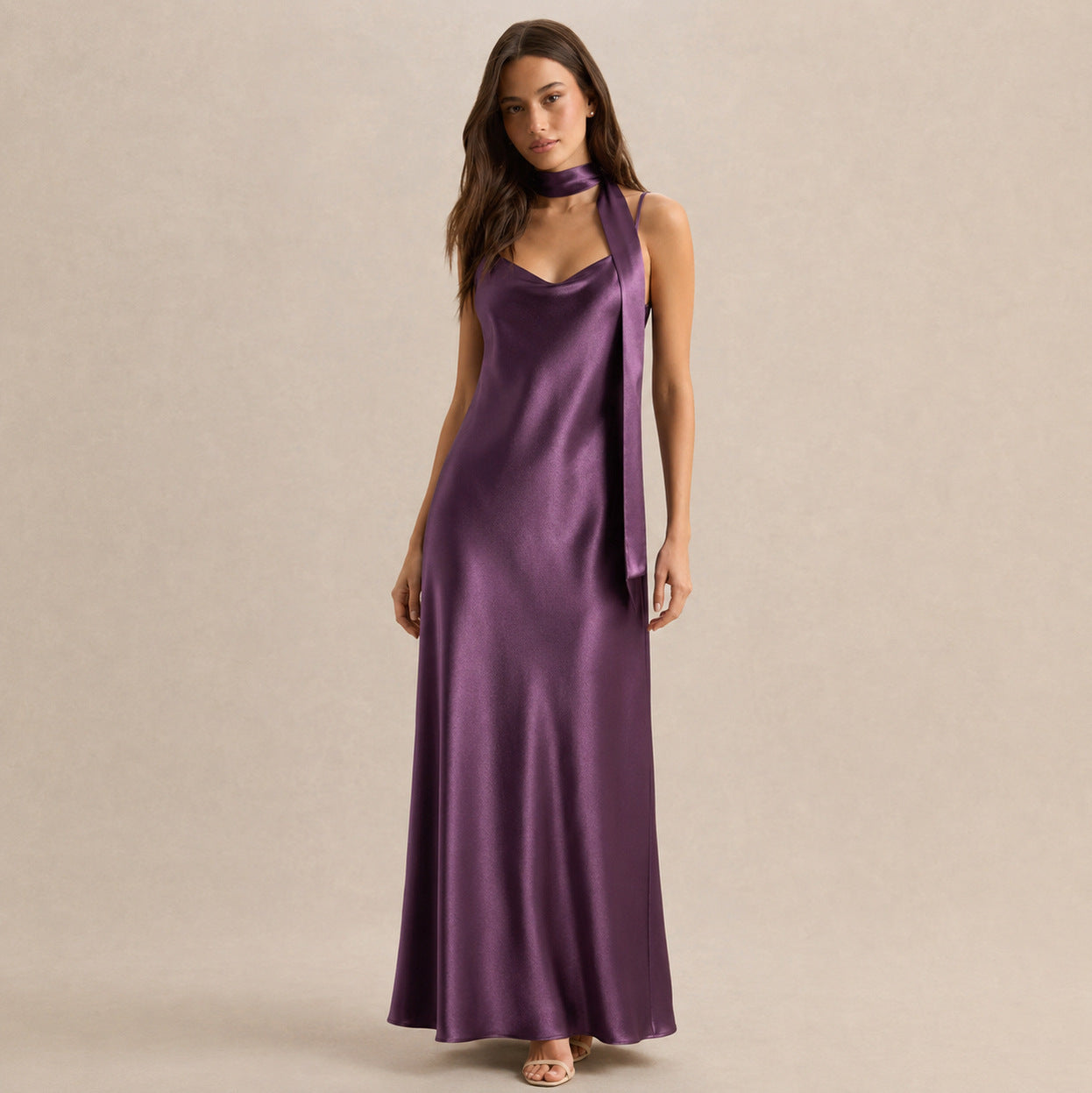 Satin Slip Scarf Maxi Dress