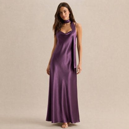 Satin Slip Scarf Maxi Dress
