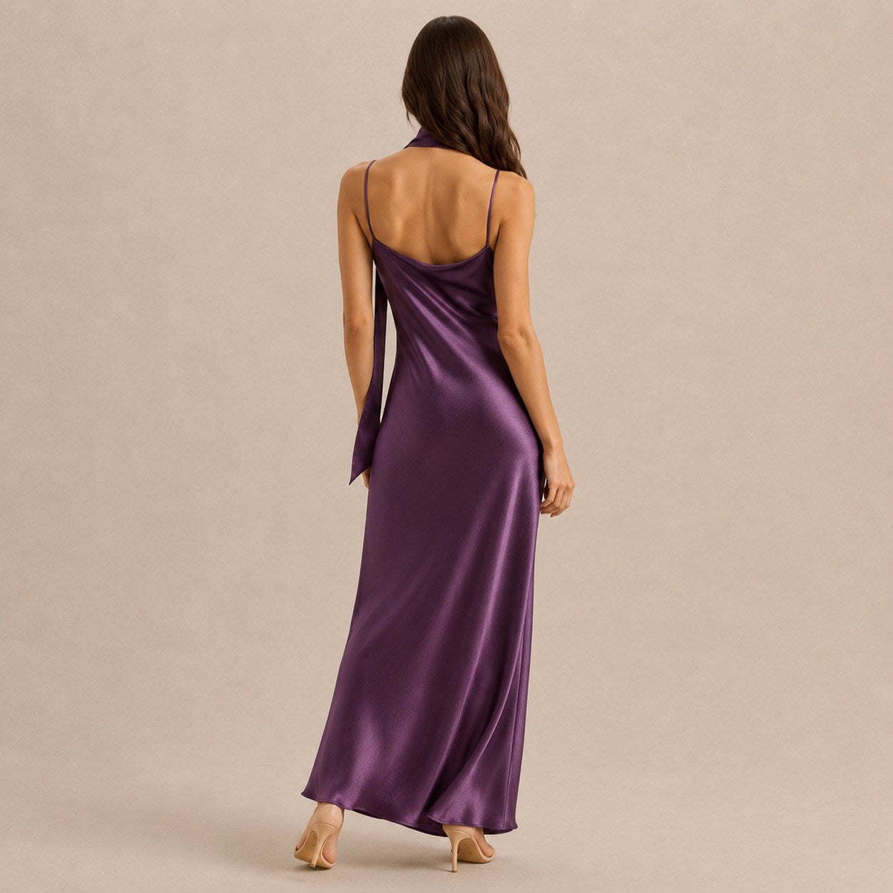 Satin Slip Scarf Maxi Dress