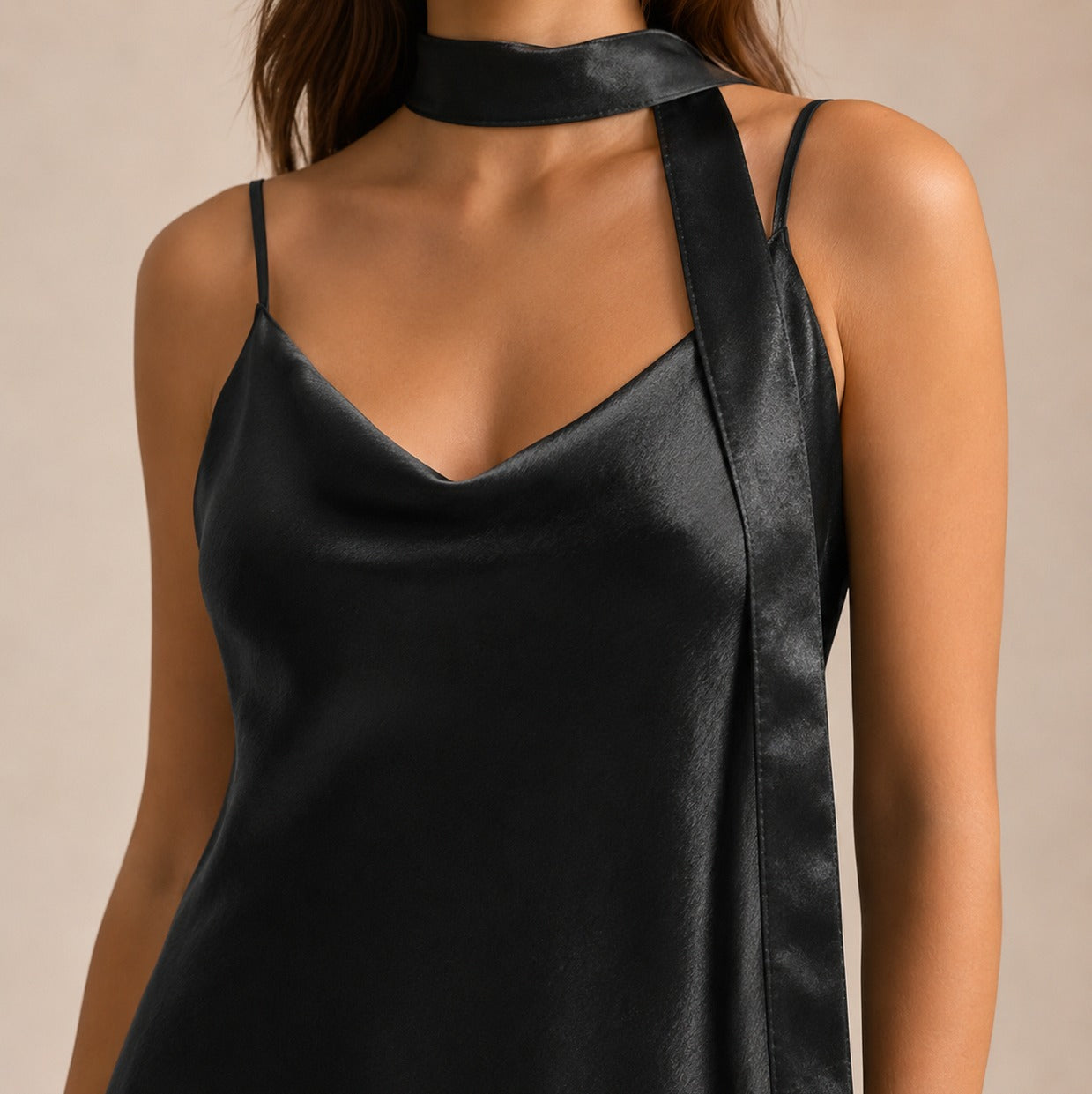 Satin Slip Scarf Maxi Dress