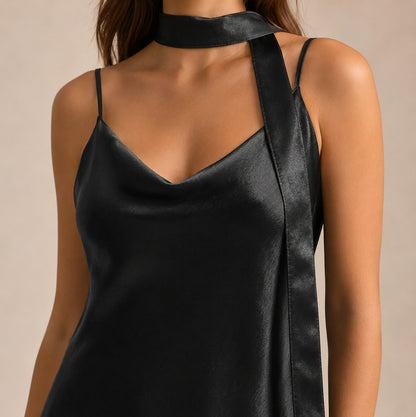 Satin Slip Scarf Maxi Dress