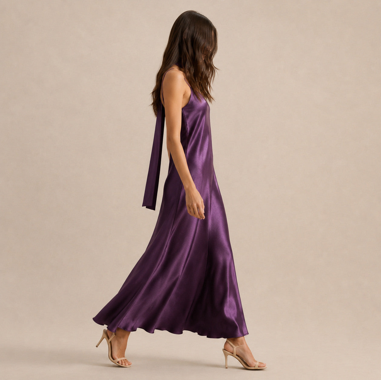 Satin Slip Scarf Maxi Dress