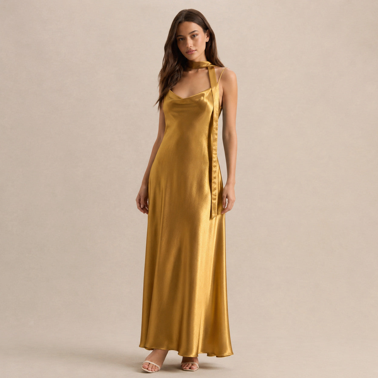 Satin Slip Scarf Maxi Dress
