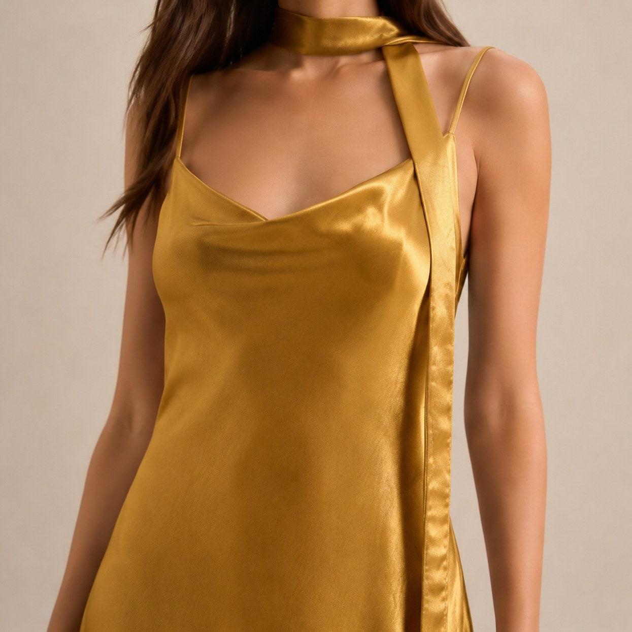Satin Slip Scarf Maxi Dress
