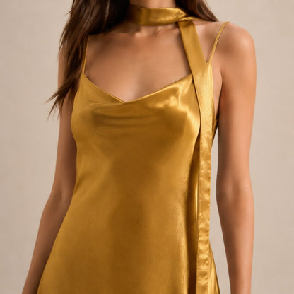 Satin Slip Scarf Maxi Dress