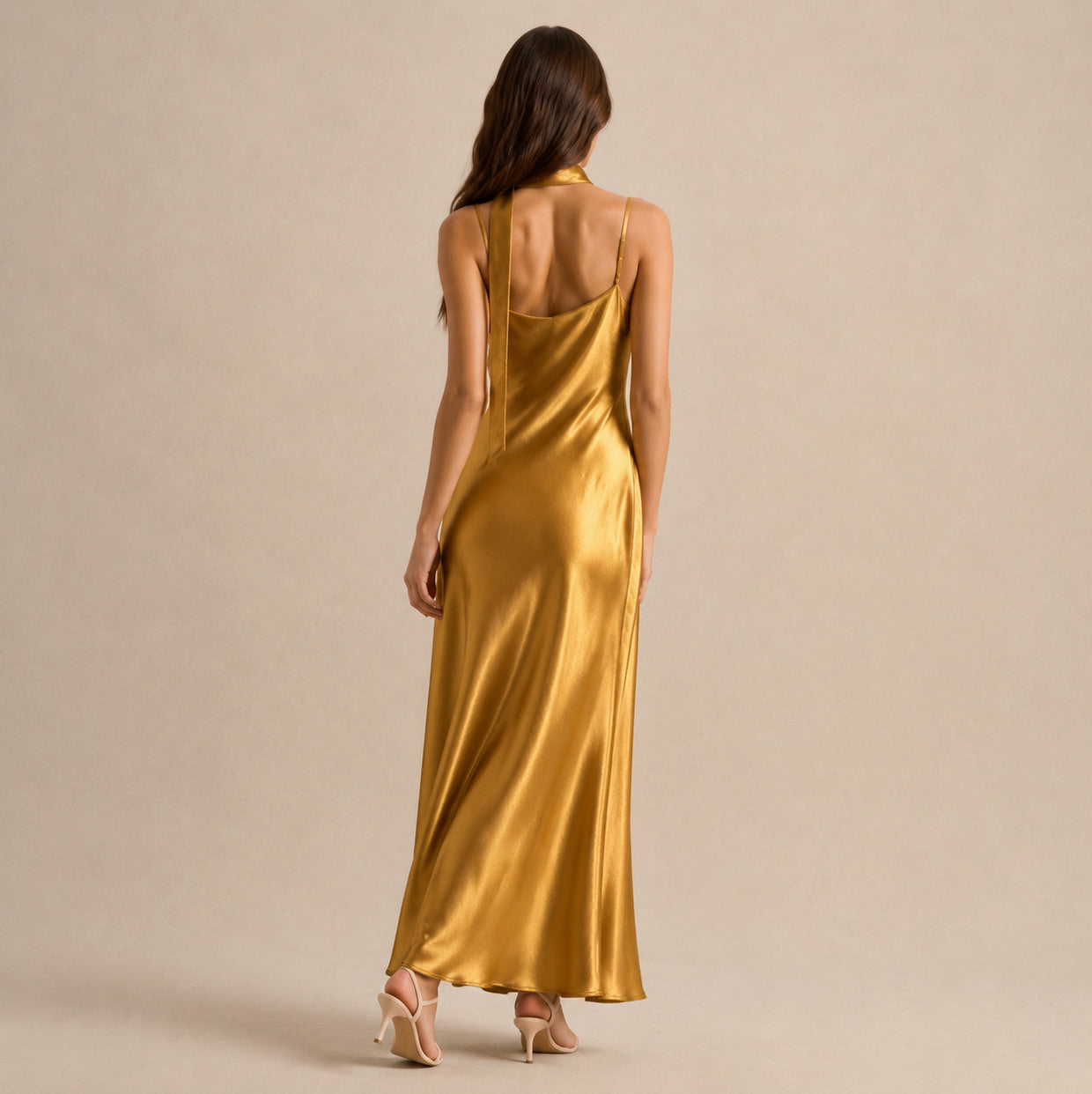 Satin Slip Scarf Maxi Dress