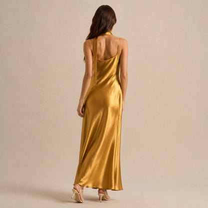 Satin Slip Scarf Maxi Dress