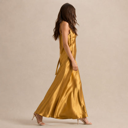 Satin Slip Scarf Maxi Dress