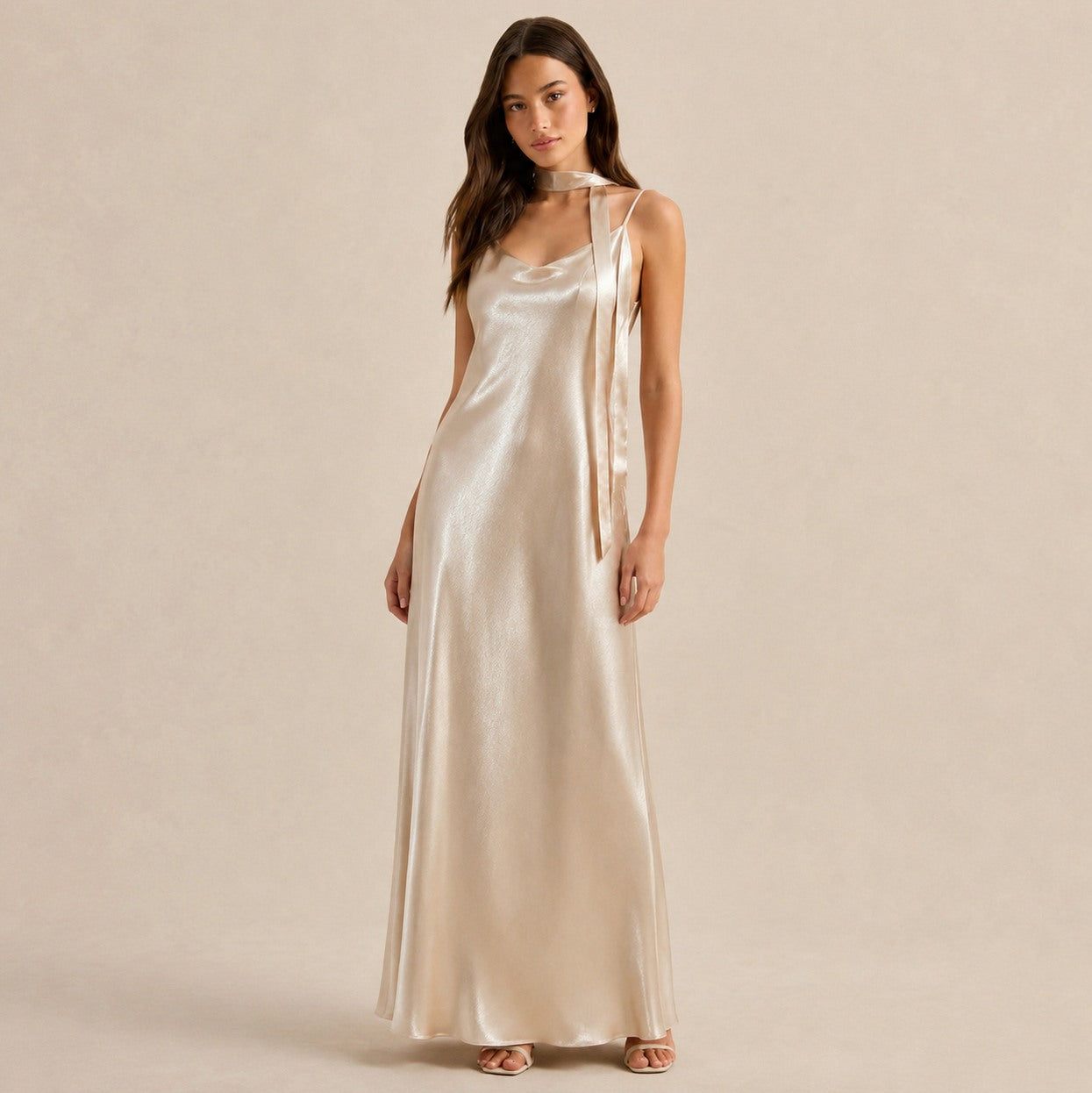 Satin Slip Scarf Maxi Dress