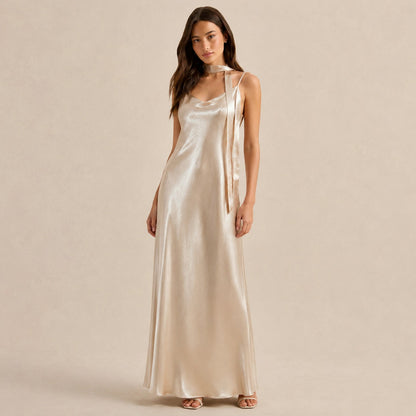 Satin Slip Scarf Maxi Dress
