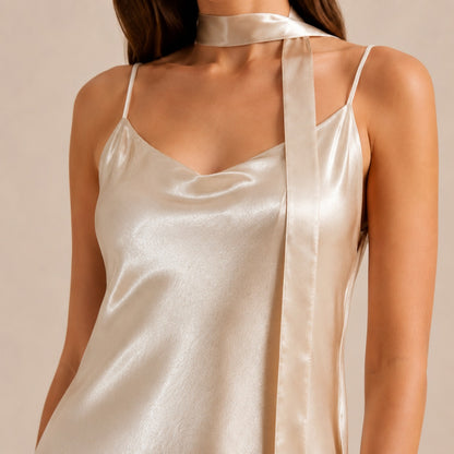 Satin Slip Scarf Maxi Dress