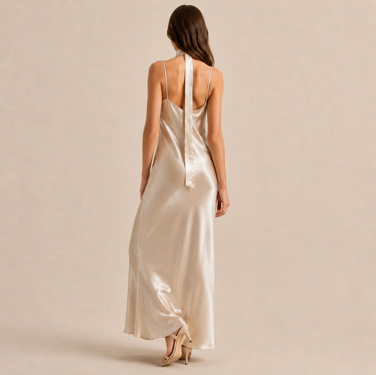 Satin Slip Scarf Maxi Dress