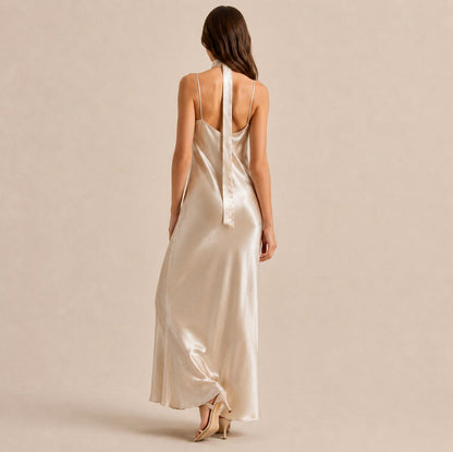 Satin Slip Scarf Maxi Dress