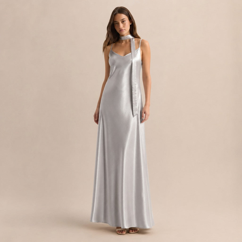 Satin Slip Scarf Maxi Dress