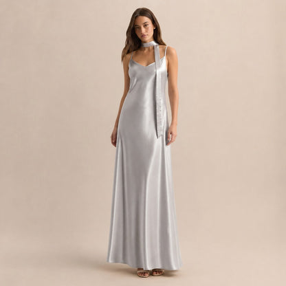 Satin Slip Scarf Maxi Dress