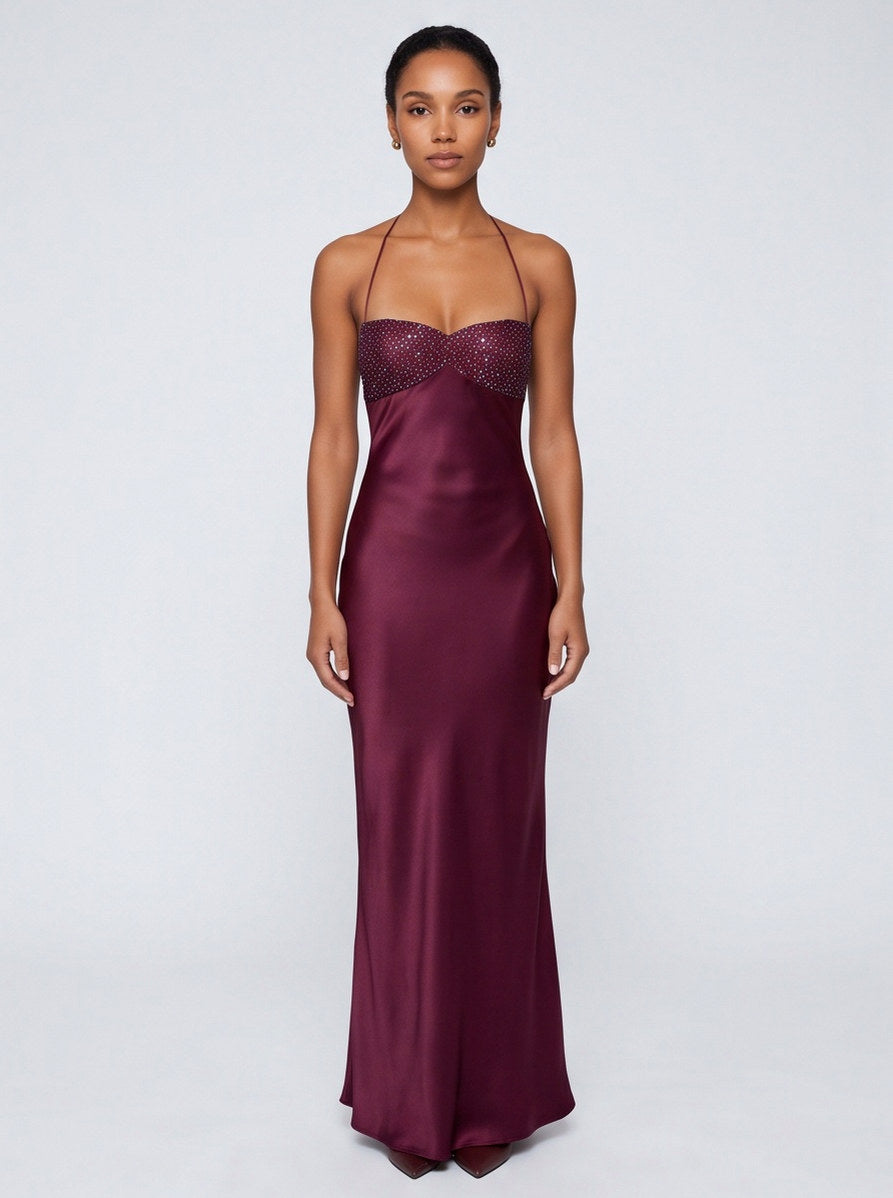 Satin Sweetheart Backless Maxi Dress
