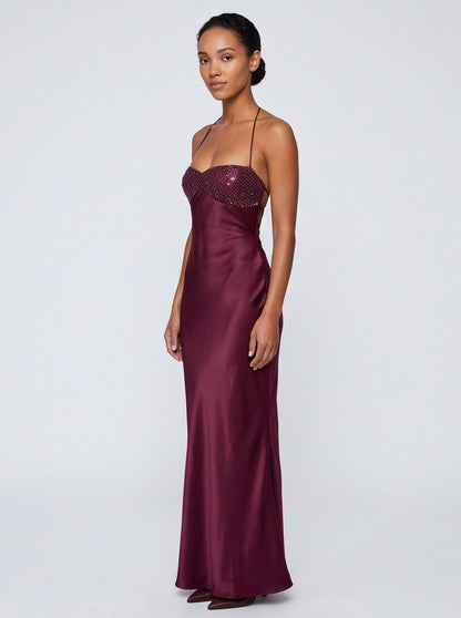Satin Sweetheart Backless Maxi Dress