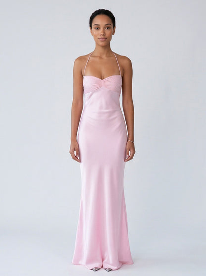 Satin Sweetheart Backless Maxi Dress