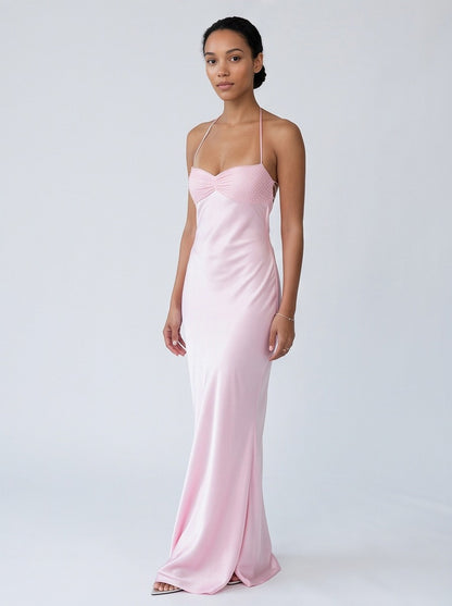 Satin Sweetheart Backless Maxi Dress