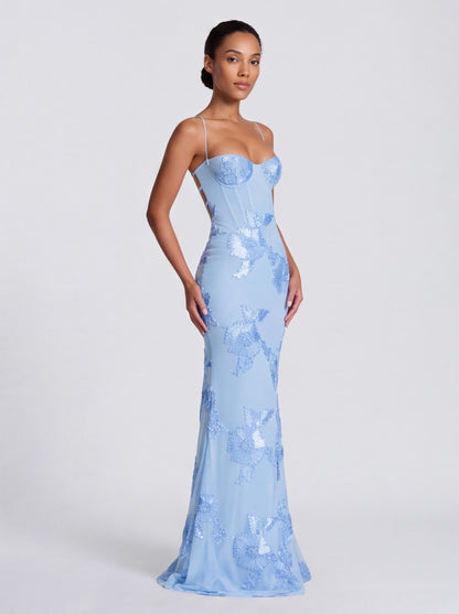Sequin Corset Backless Maxi Dress