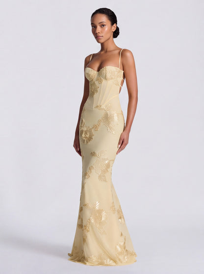 Sequin Corset Backless Maxi Dress