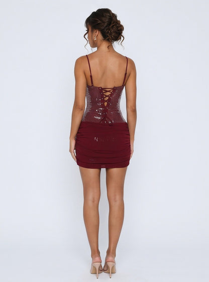 Sequin Corset Lace Up Mini Dress