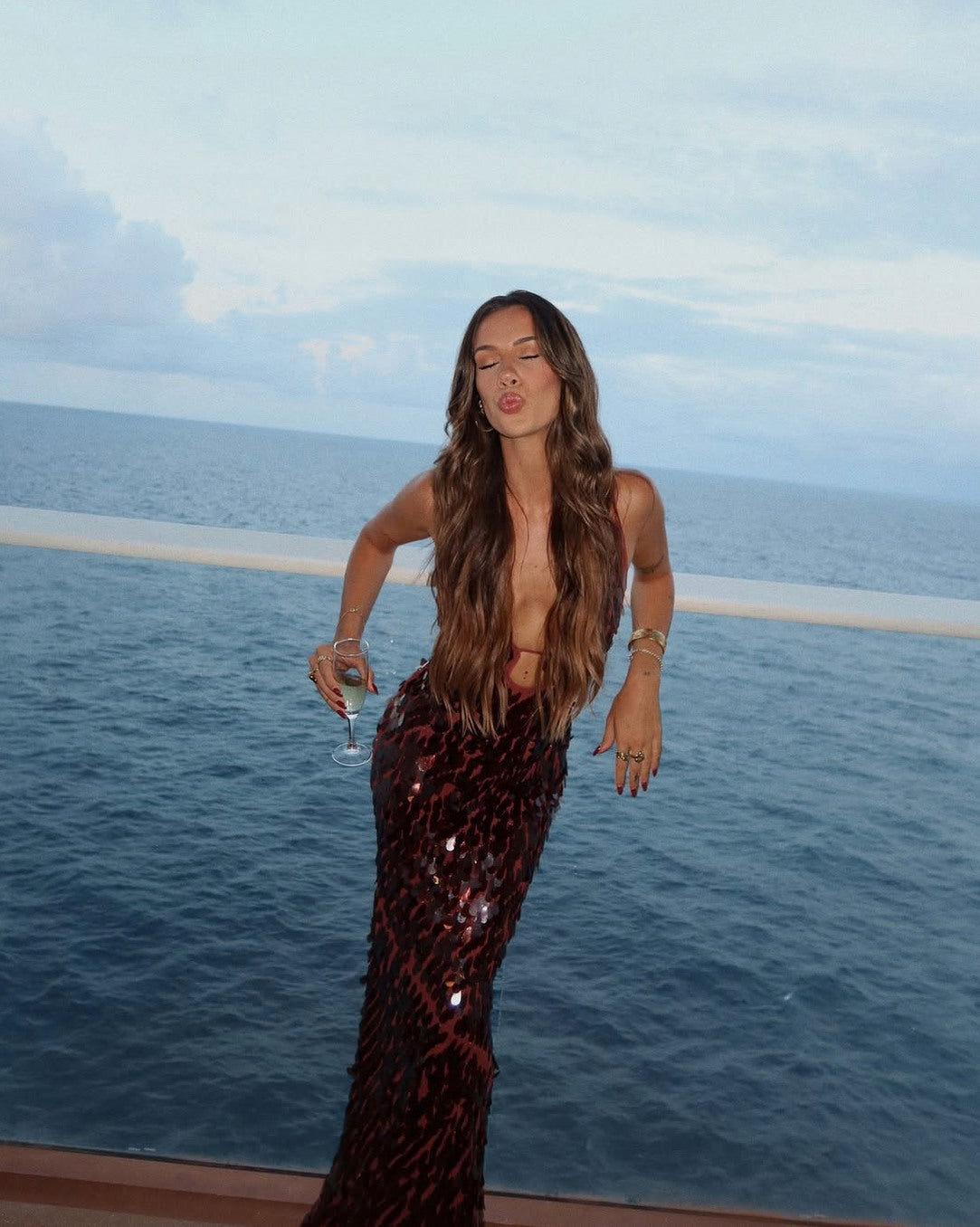 Sequin Cutout Slip Maxi Dress