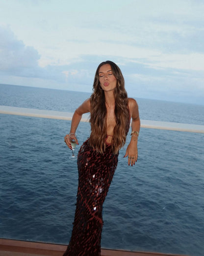 Sequin Cutout Slip Maxi Dress