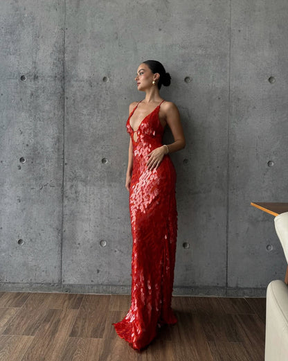 Sequin Cutout Slip Maxi Dress