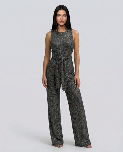 Sequin Cutout Tie Waist Jumpsuit