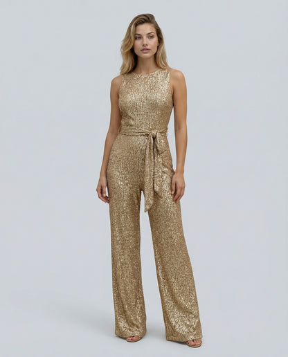 Sequin Cutout Tie Waist Jumpsuit