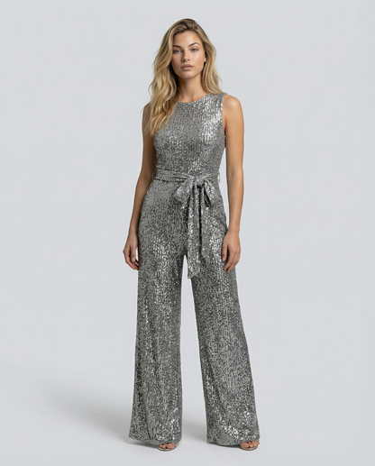 Sequin Cutout Tie Waist Jumpsuit
