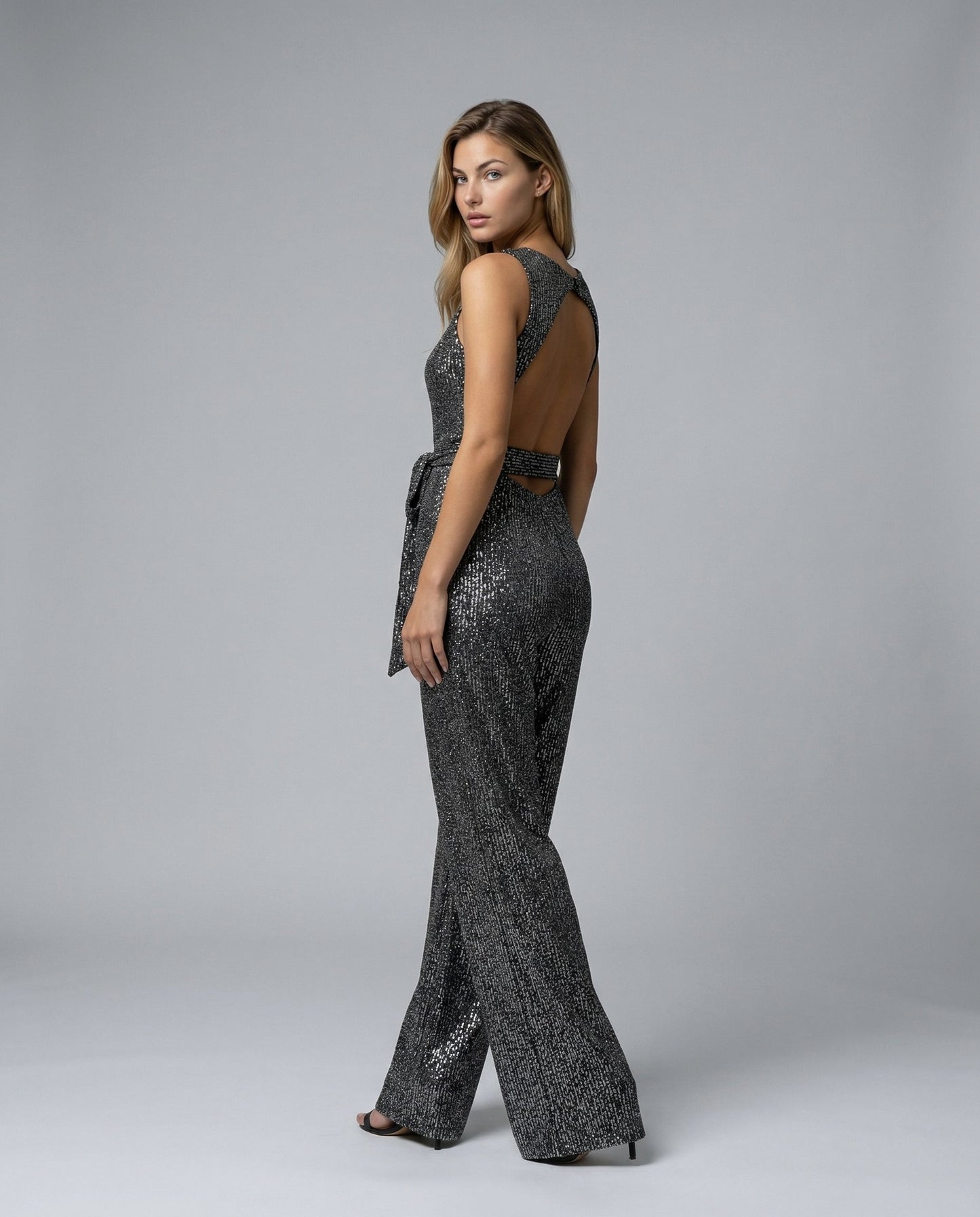 Sequin Cutout Tie Waist Jumpsuit