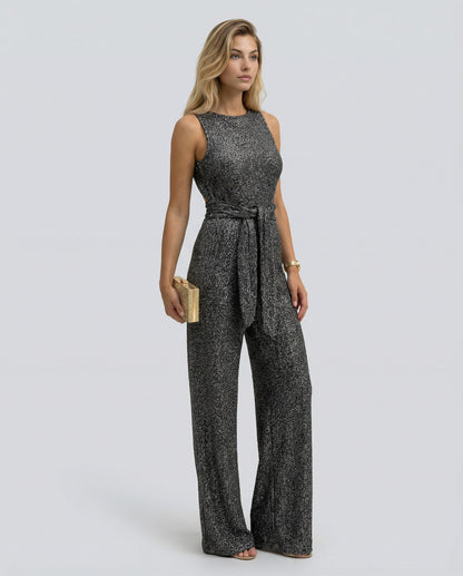 Sequin Cutout Tie Waist Jumpsuit
