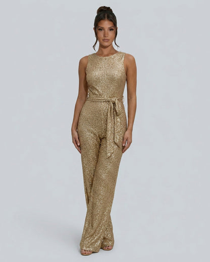 Sequin Cutout Tie Waist Jumpsuit