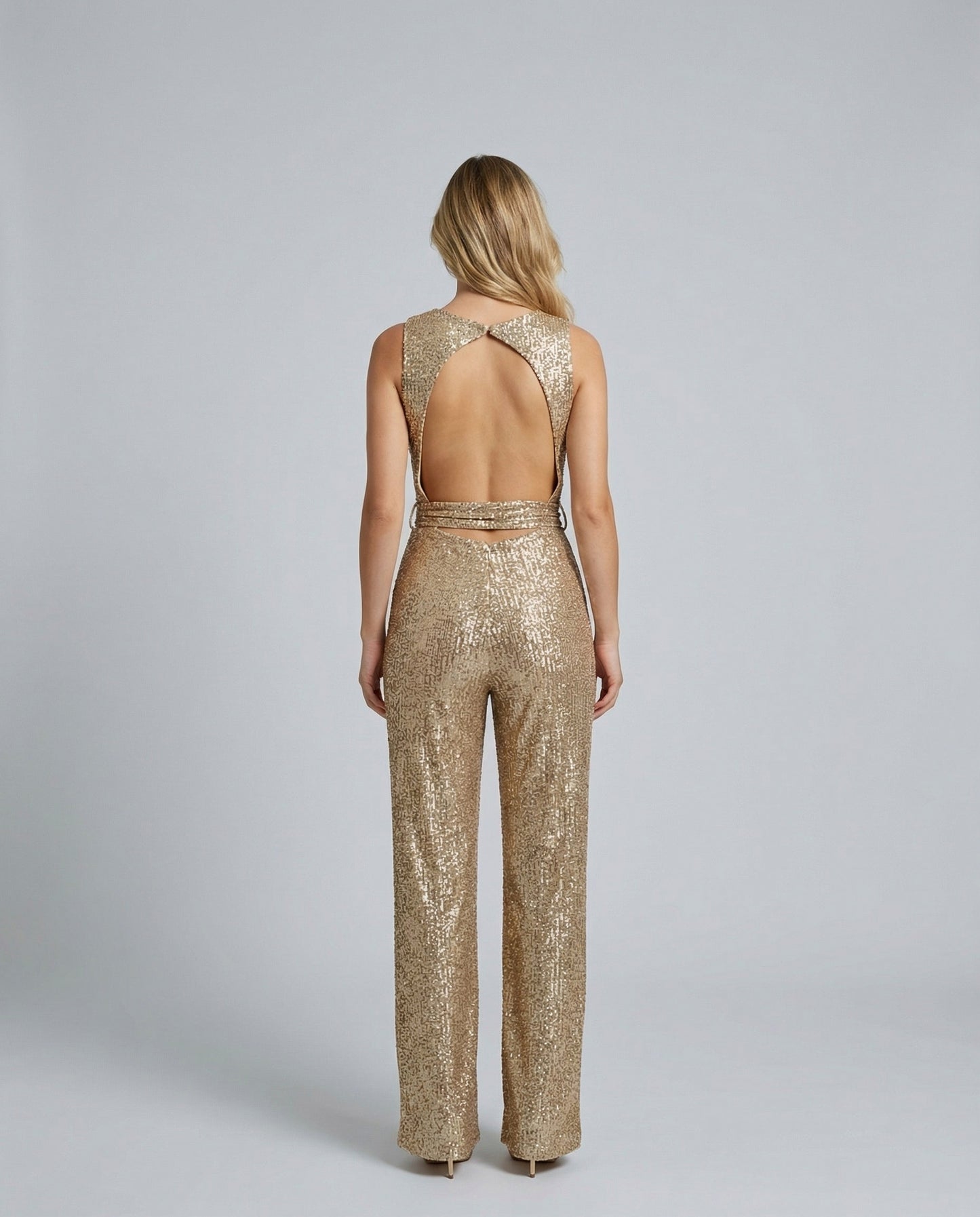 Sequin Cutout Tie Waist Jumpsuit